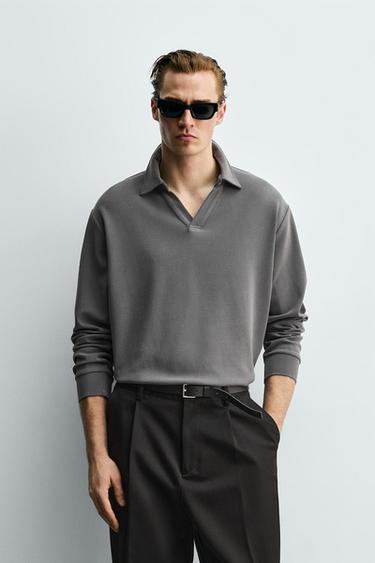 بولو relaxed fit ناعم - رمادي وسط الخاص بـ Zara