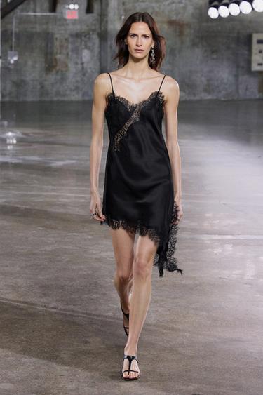 Zara ZW COLLECTION ASYMMETRIC LACE DRESS - Black