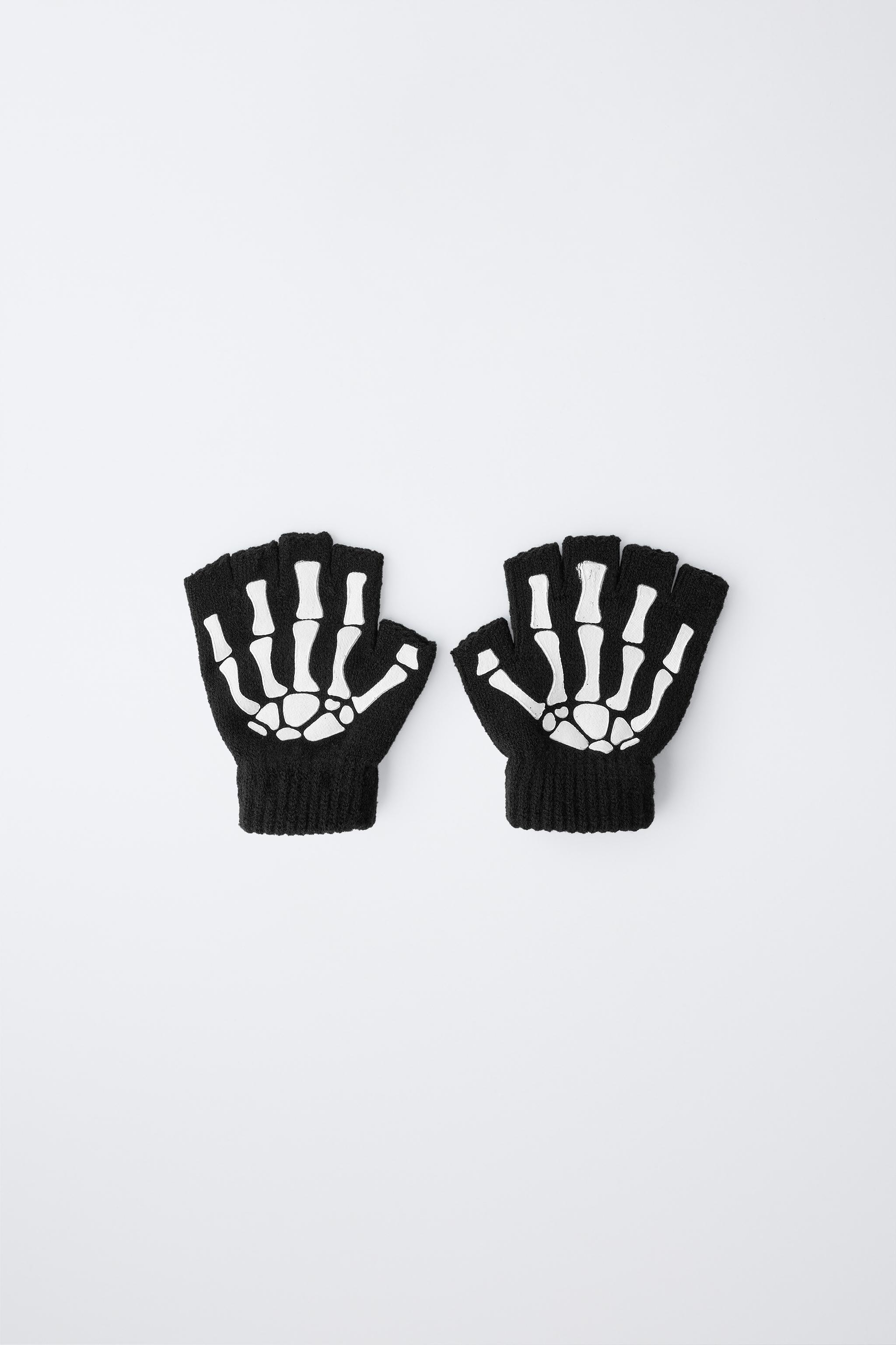 Guanti Senza Dita Per Bambini Con Motivo Scheletro Fosforescente - Taglia Unica 5-12 Anni, Perfetti Per Halloween E Cosplay
