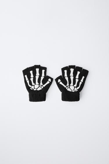 SKELETON FANCY DRESS KNIT MITTENS - Black by Zara