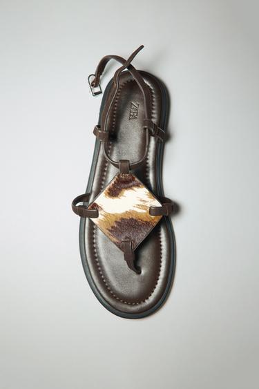 ANIMAL PRINT LEATHER AND SHEEPSKIN SANDALS - Multicoloured by Zara
