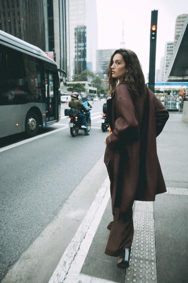 CASACO LONGO COM LÃ - Marrom da Zara