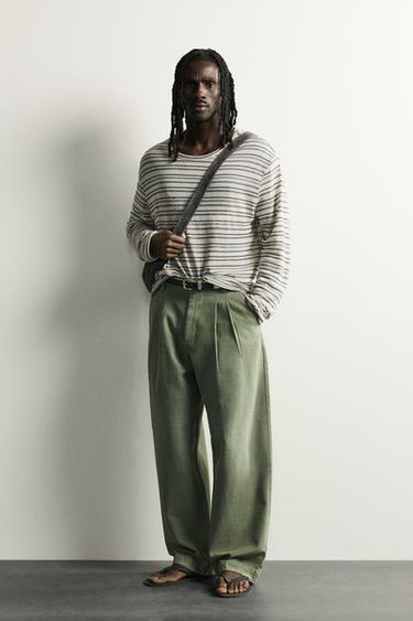 QUẦN CHINO BAGGY XẾP LI - Màu xanh lá dịu từ Zara