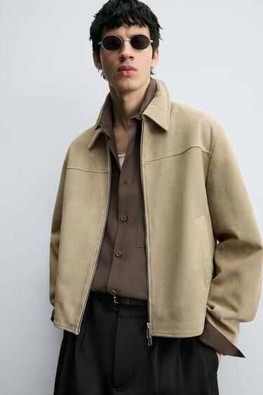 SUEDE LEATHER JACKET - Light khaki by Zara