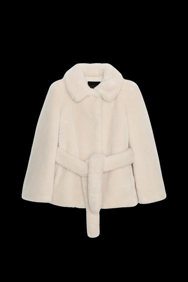 Zara ZW COLLECTION FAUX FUR BELTED COAT - Ecru - Image 0