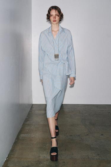 ROBE CROISÉE RAYURES ZW COLLECTION - Bleu de Zara