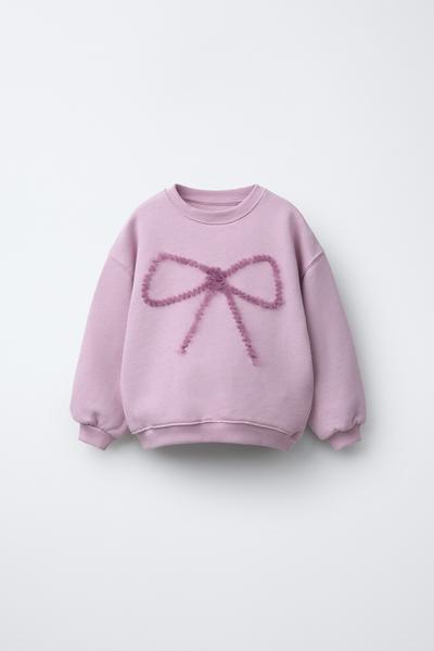 T&Uuml;LL-SWEATSHIRT MIT SCHLEIFE - Dunkellila von Zara