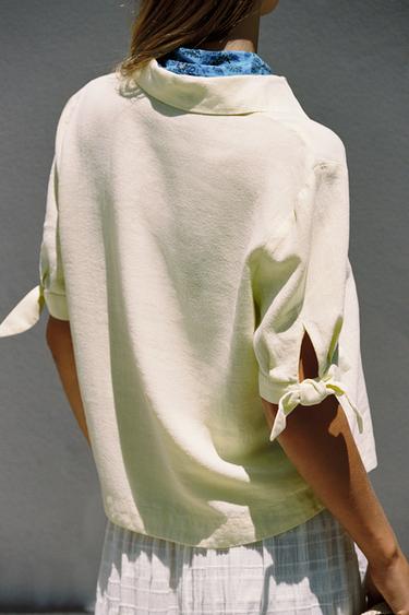 Zara RAMIE TIE SHORT SLEEVE SHIRT - Yellow