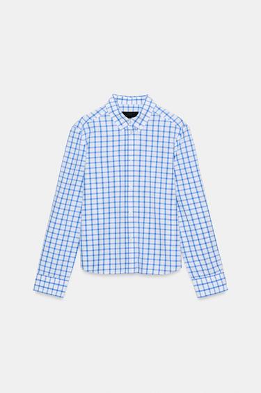 CHEMISE EN POPELINE À CARREAUX - Bleu roi de Zara - Image 5