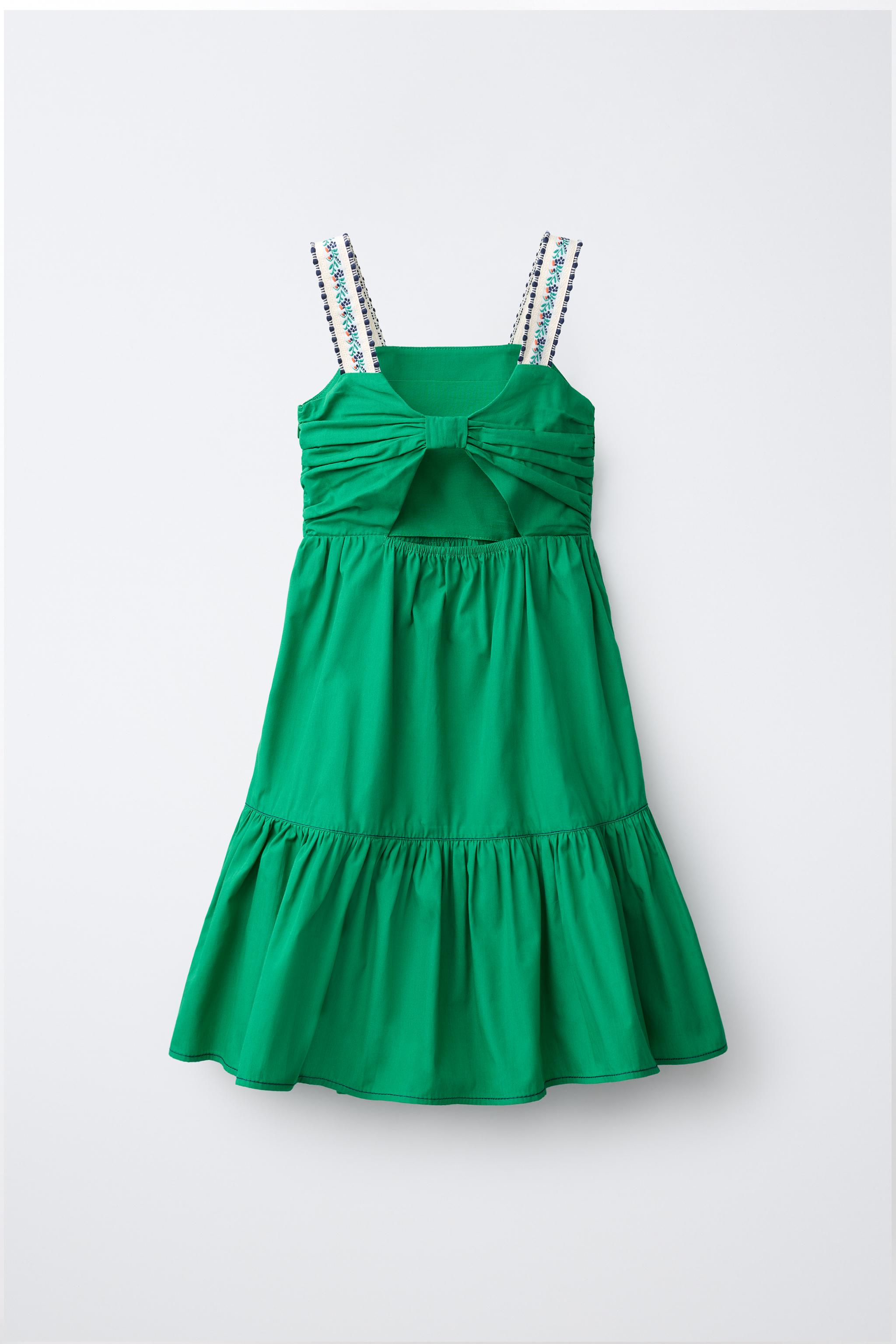 EMBROIDERED STRAP POPLIN DRESS — Green (alternate view)