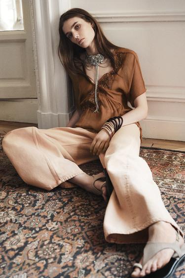 ZW COLLECTION TOP WITH EMBROIDERY - Dark orange by Zara - Image 0