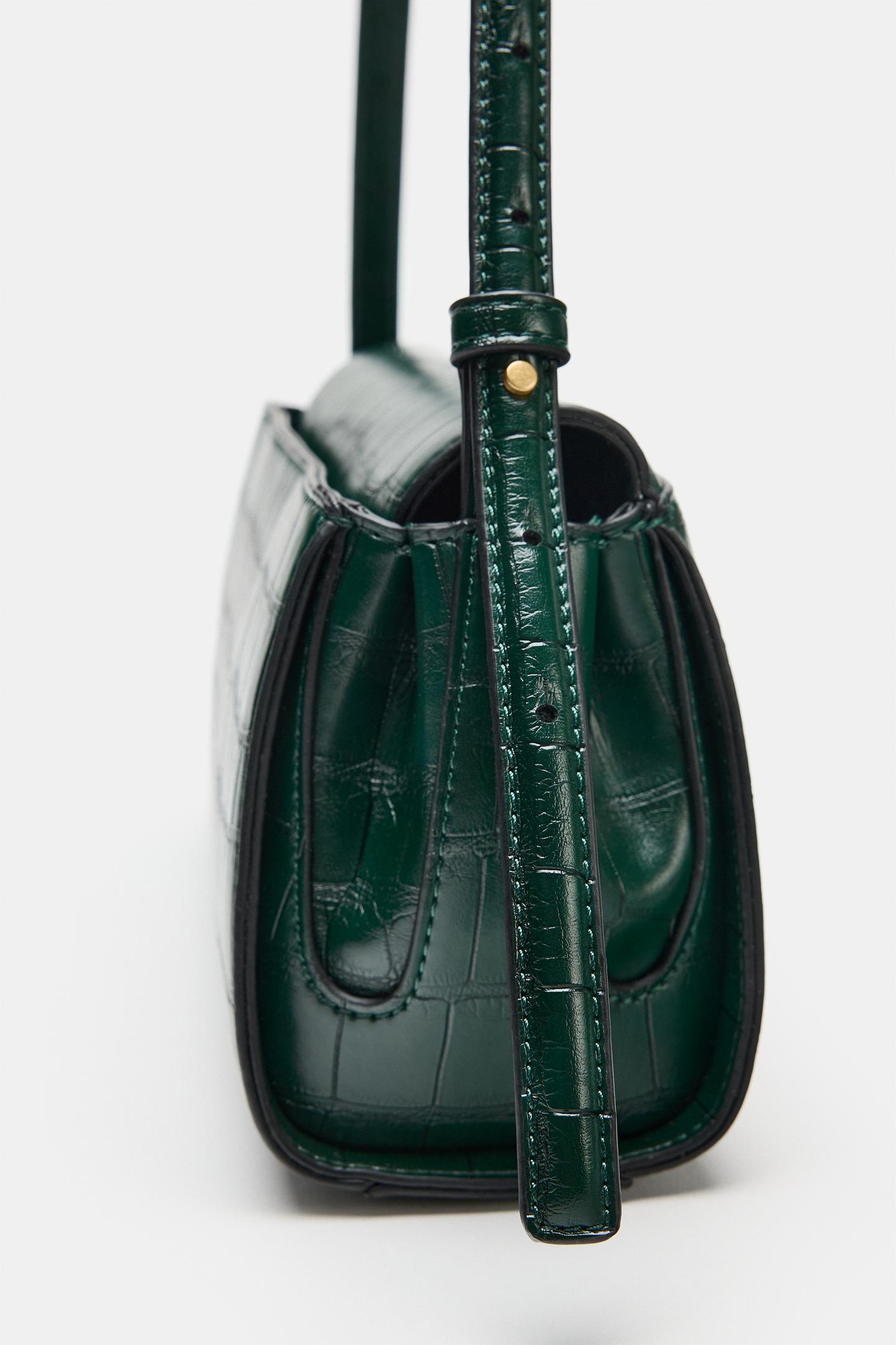 Женская сумка Zara Embossed Effect Shoulder, цвет: Зелёный — фото 6