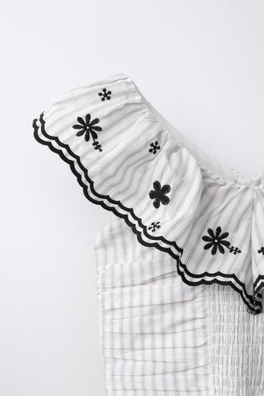 STRIPED EMBROIDERED TOP - Black / Ecru by Zara - Image 3