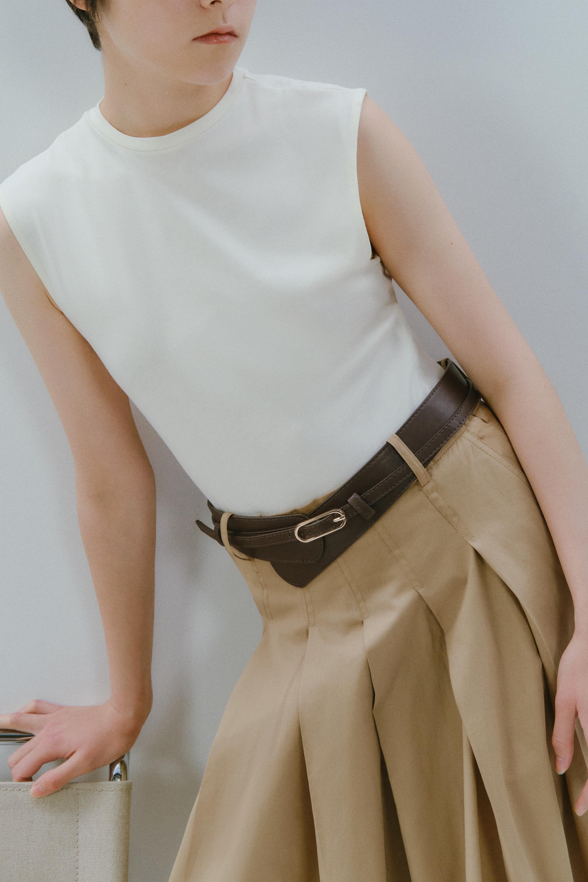 国内発送★ZARA★コンビ素材*ベルト付きワンピース コンビ素材ベルト付きワンピース - キャメル/ホワイト | ZARA