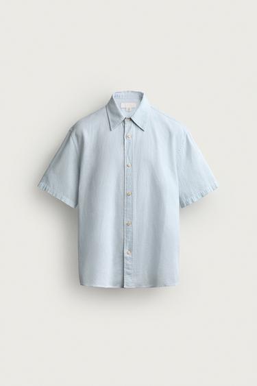 CAMISA REGULAR FIT ALGODÓN - LINO - Azul cielo de Zara