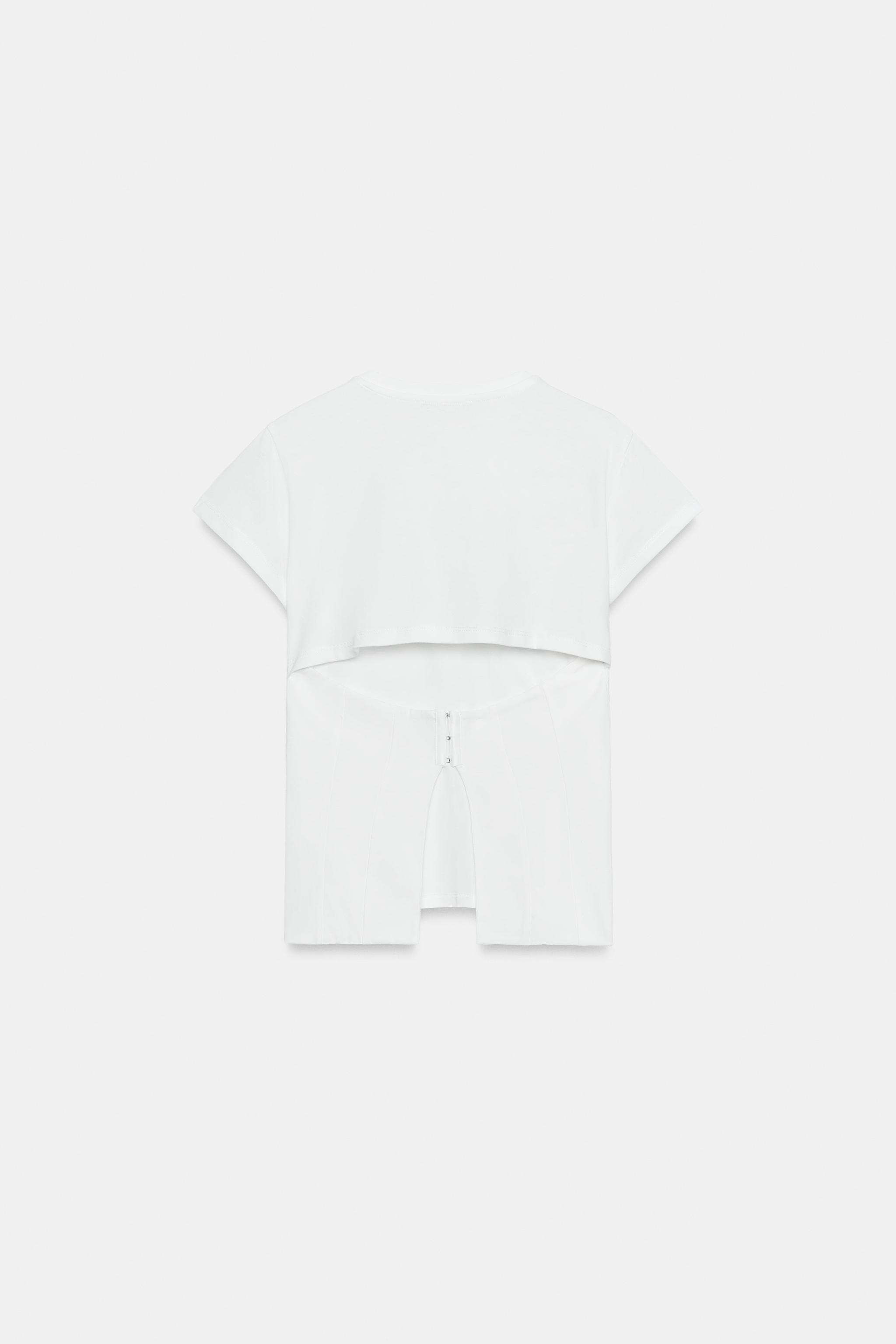 Zara SIRTI KORSE DETAYLI T-SHIRT görsel 7