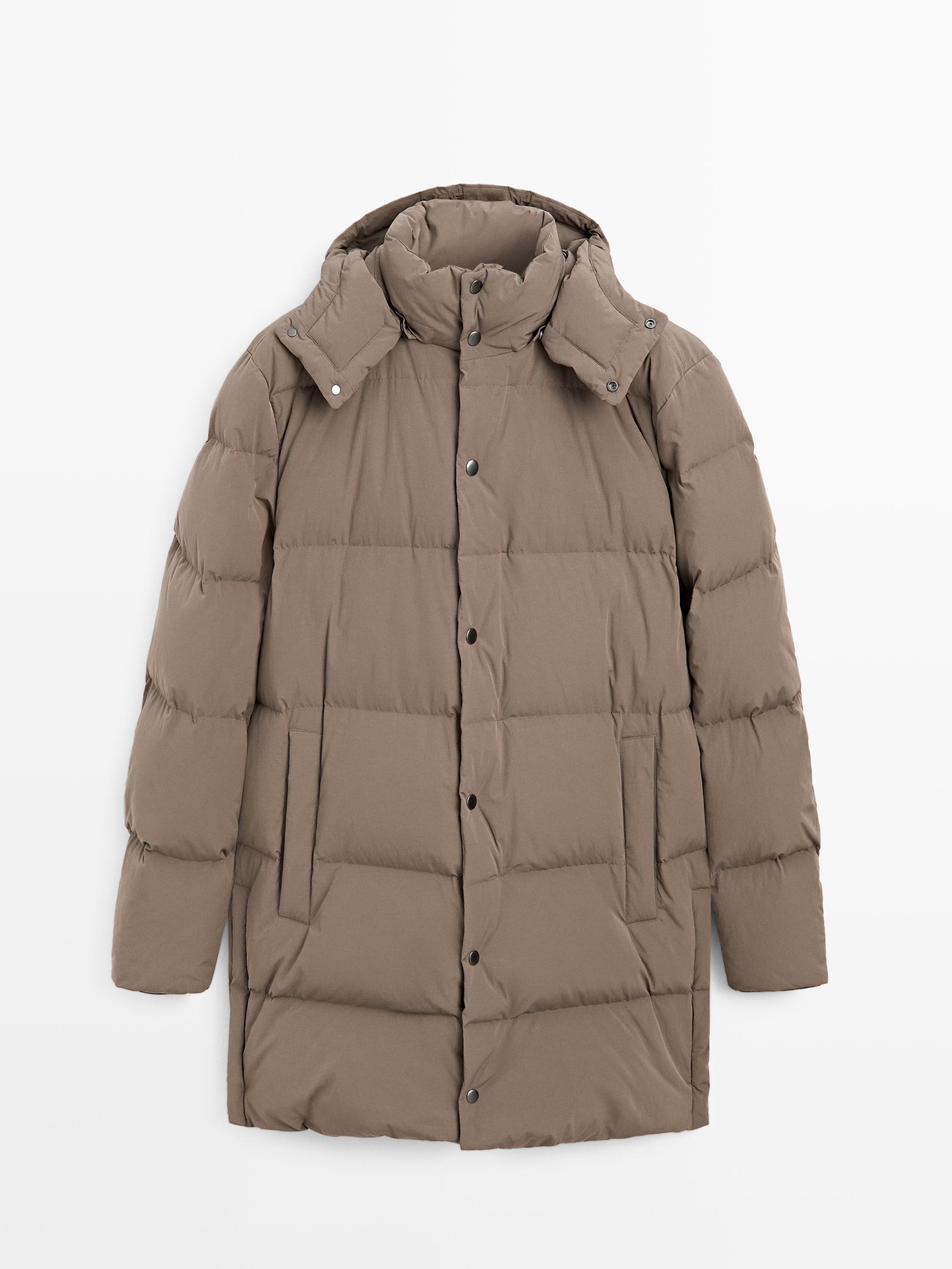 Long water-repellent down puffer jacket