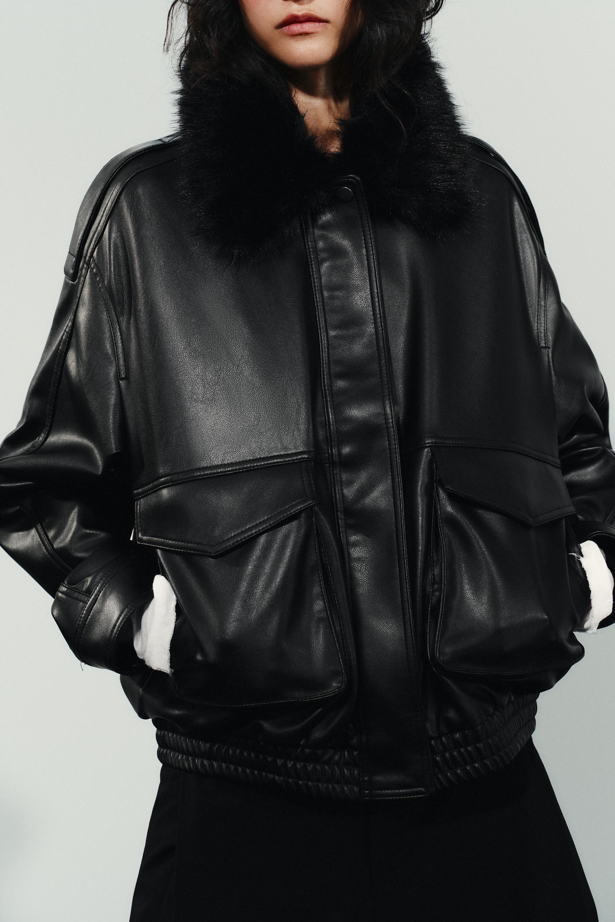 REMOVABLE FAUX FUR COLLAR JACKET - Black | ZARA United States