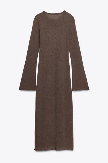 LONG TEXTURED DRESS - Dark brown by Zara - Image 5