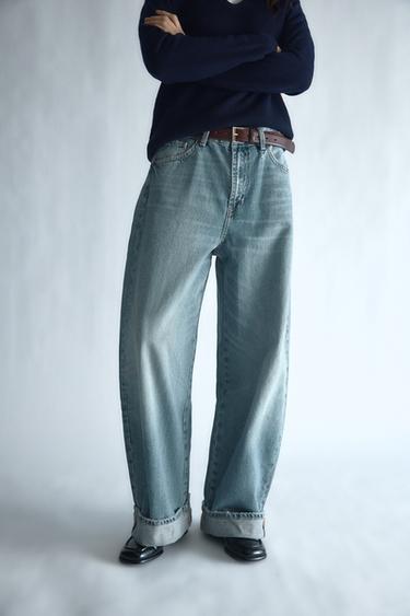 TRF MID-WAIST BAGGY FOLDED JEANS - Blue by Zara