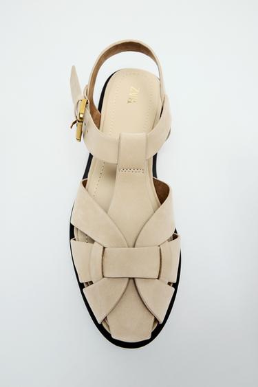 LEATHER CAGE SANDALS - Sand Brown by Zara