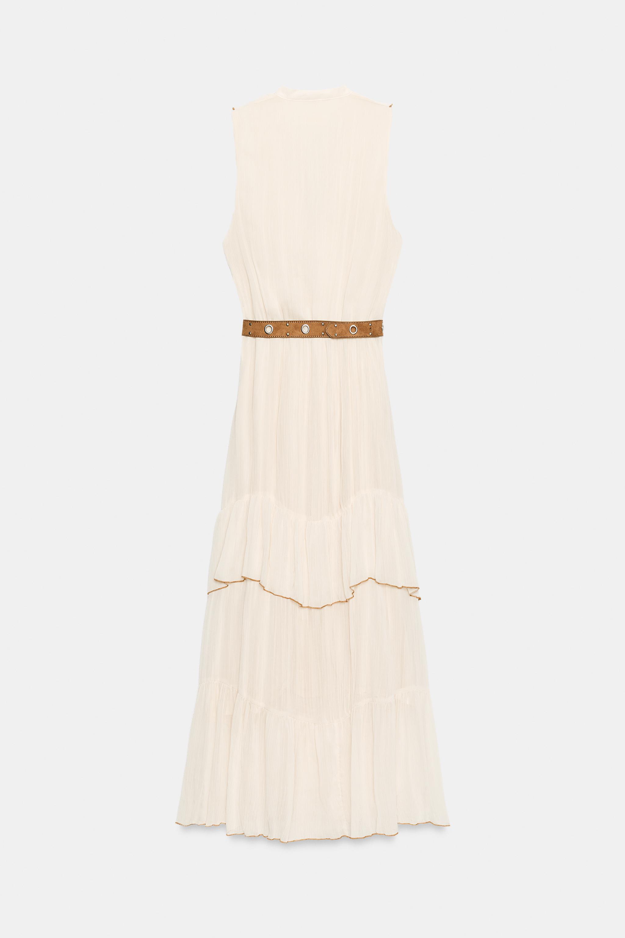 BELTED RUFFLED MIDI DRESS