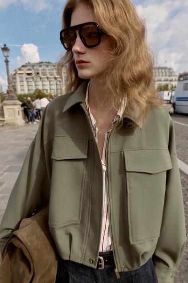 PLEATED HEM BOMBER JACKET - Khaki by Zara