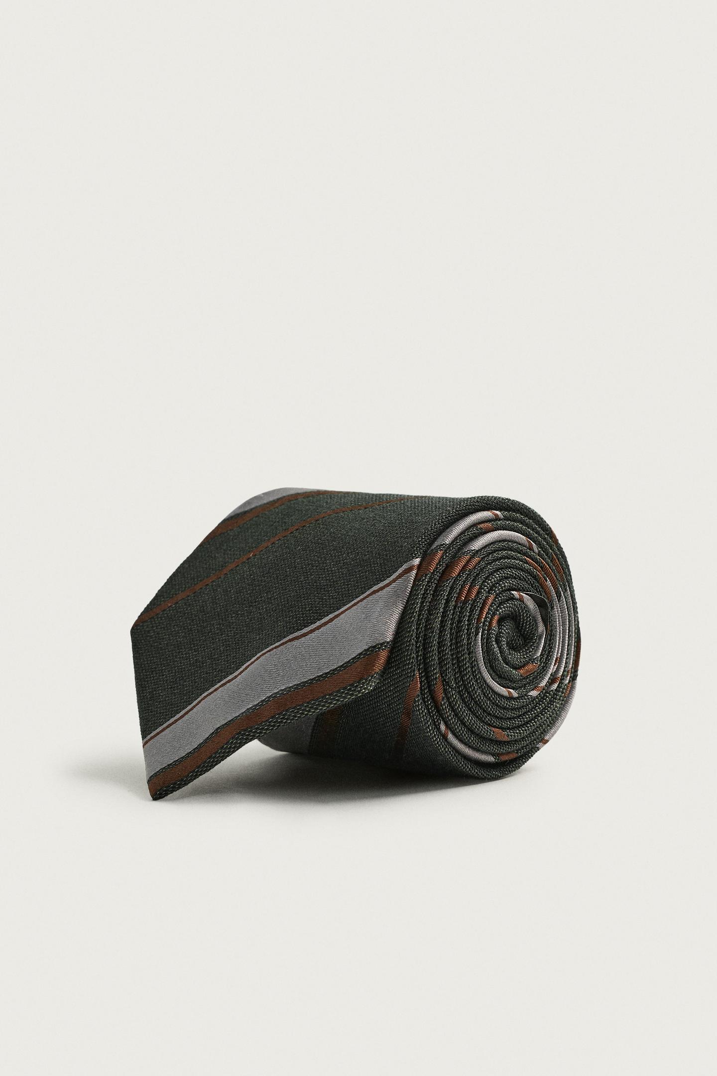 Мужской галстук Zara Striped Wool and Silk Tie, цвет: Хаки — фото 2