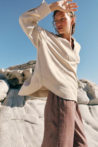 Zara LINEN BLEND FULL CUT BLOUSE - Light beige