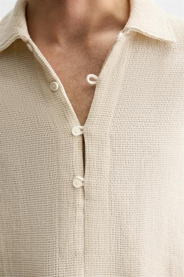 TEXTURED POLO SHIRT - Cream by Zara - Image 6
