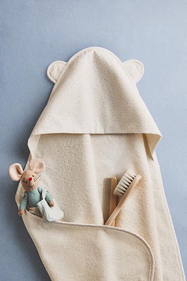 KIDS' HOODED BATH TOWEL WITH EARS - Light beige by Zara