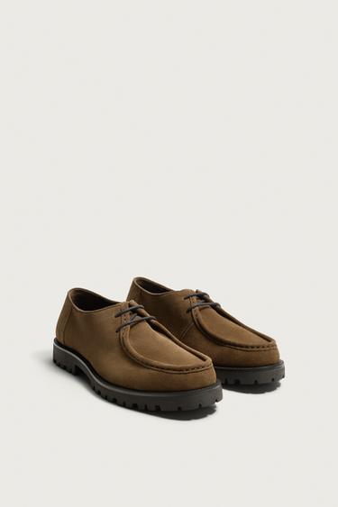 LEATHER TRACK SHOES - Brown by Zara