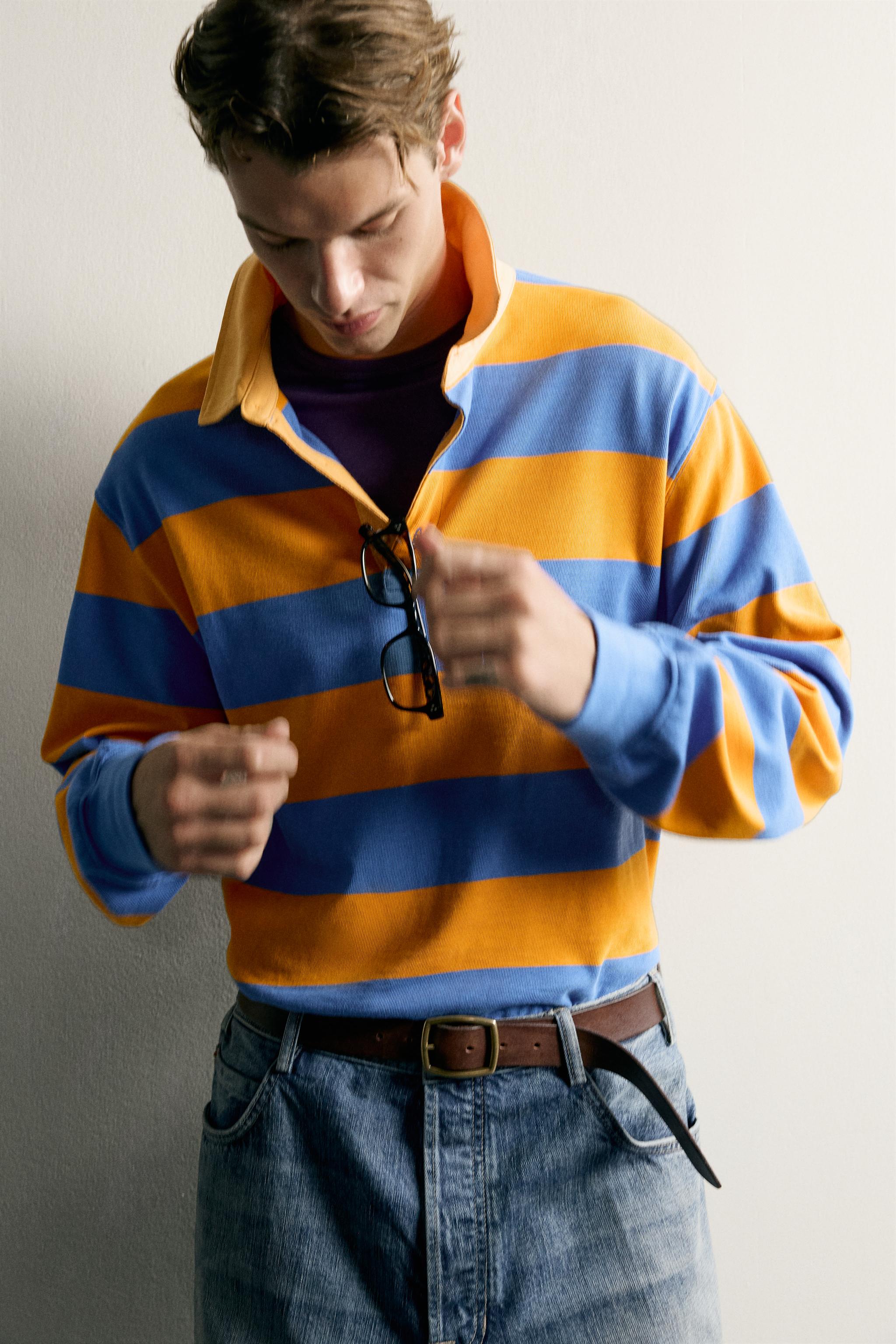 CONTRAST COLLAR STRIPED REGULAR FIT POLO