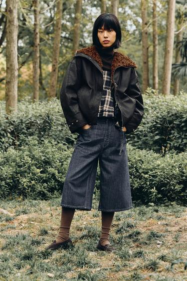 Zara ZARA WOMAN 人造刷毛飛行員夾克 - 黑色