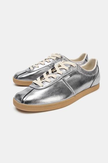 METALLIC LEATHER TRAINERS - Silver by Zara - Image 3