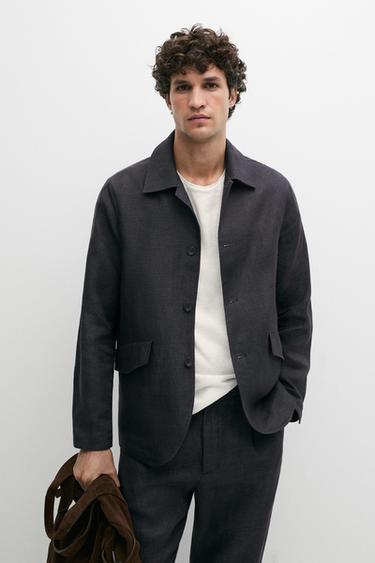 Zara 100% linen total look melange overshirt - Ink blue