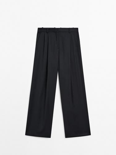 Zara 100% extra fine wool pleated trousers - Navy blue