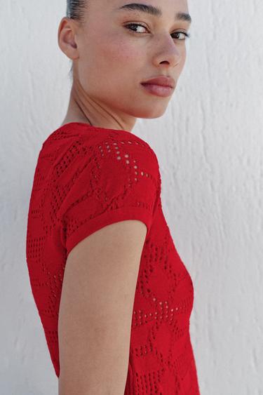 TOP EN MAILLE STRUCTURÉ - Rouge de Zara - Image 4