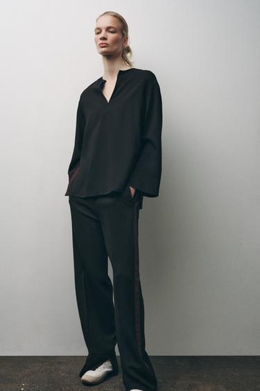 BROEK MET ZIJSTROOK ZW COLLECTION - Zwart van Zara - Afbeelding 0