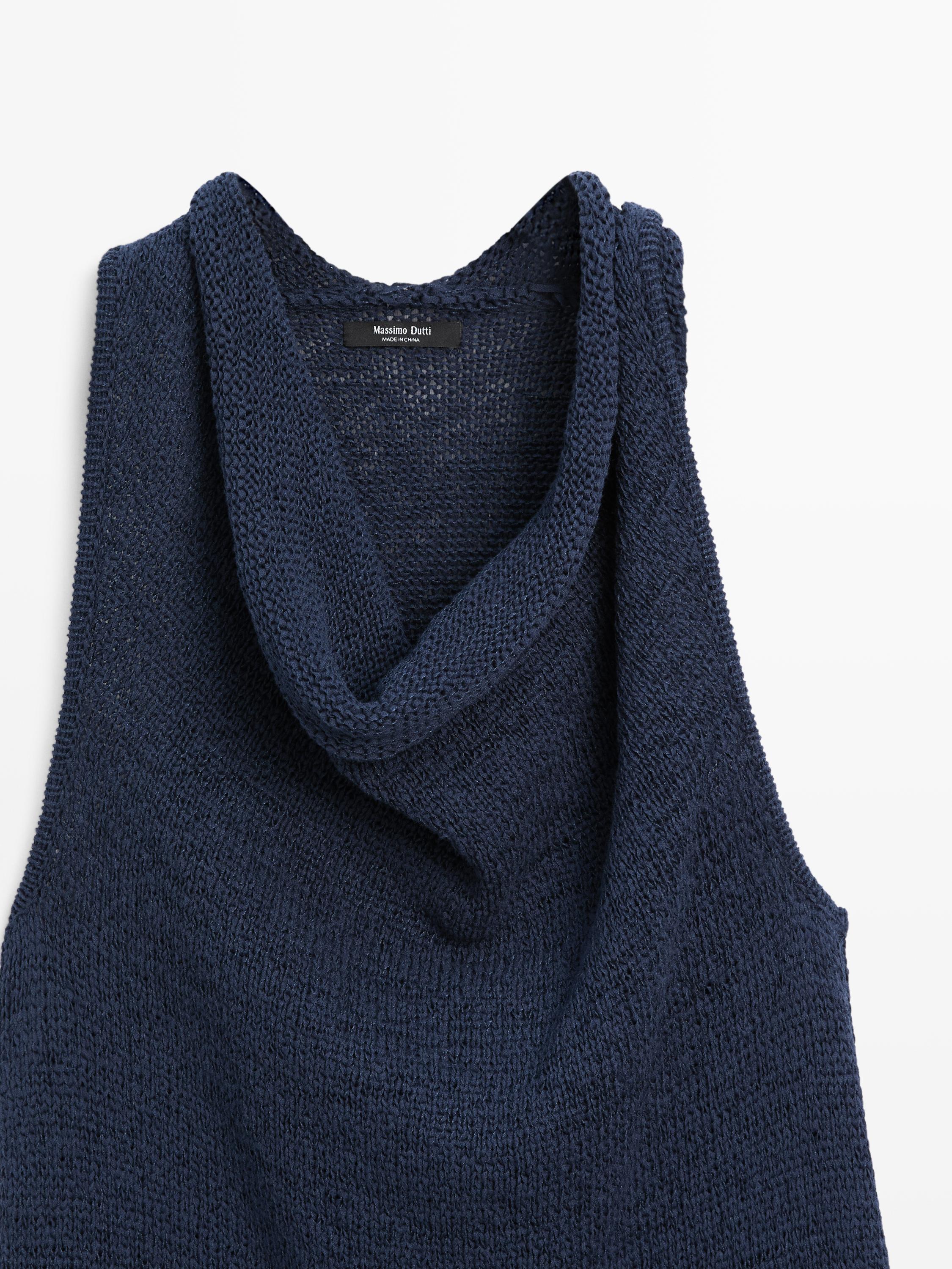 Knit midi dress with draped neckline