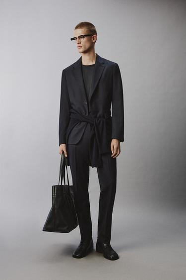 Zara 100% 羊毛西裝長褲 - 海藍色