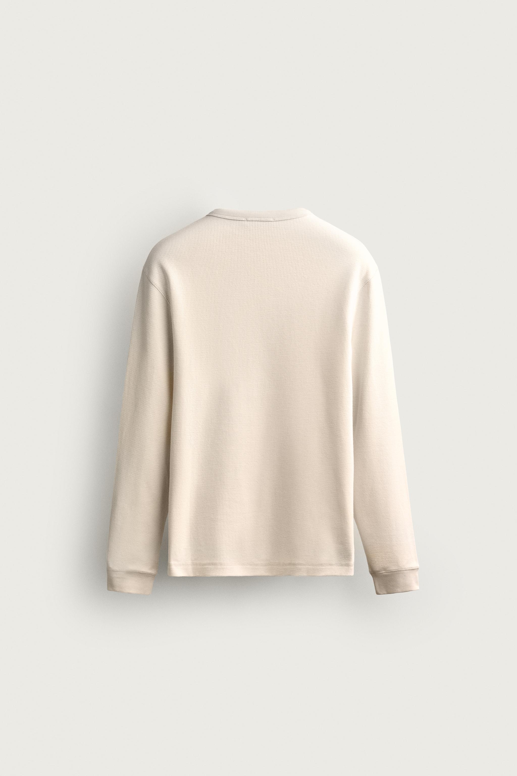 TEXTURED HENLEY SHIRT — Oyster-white