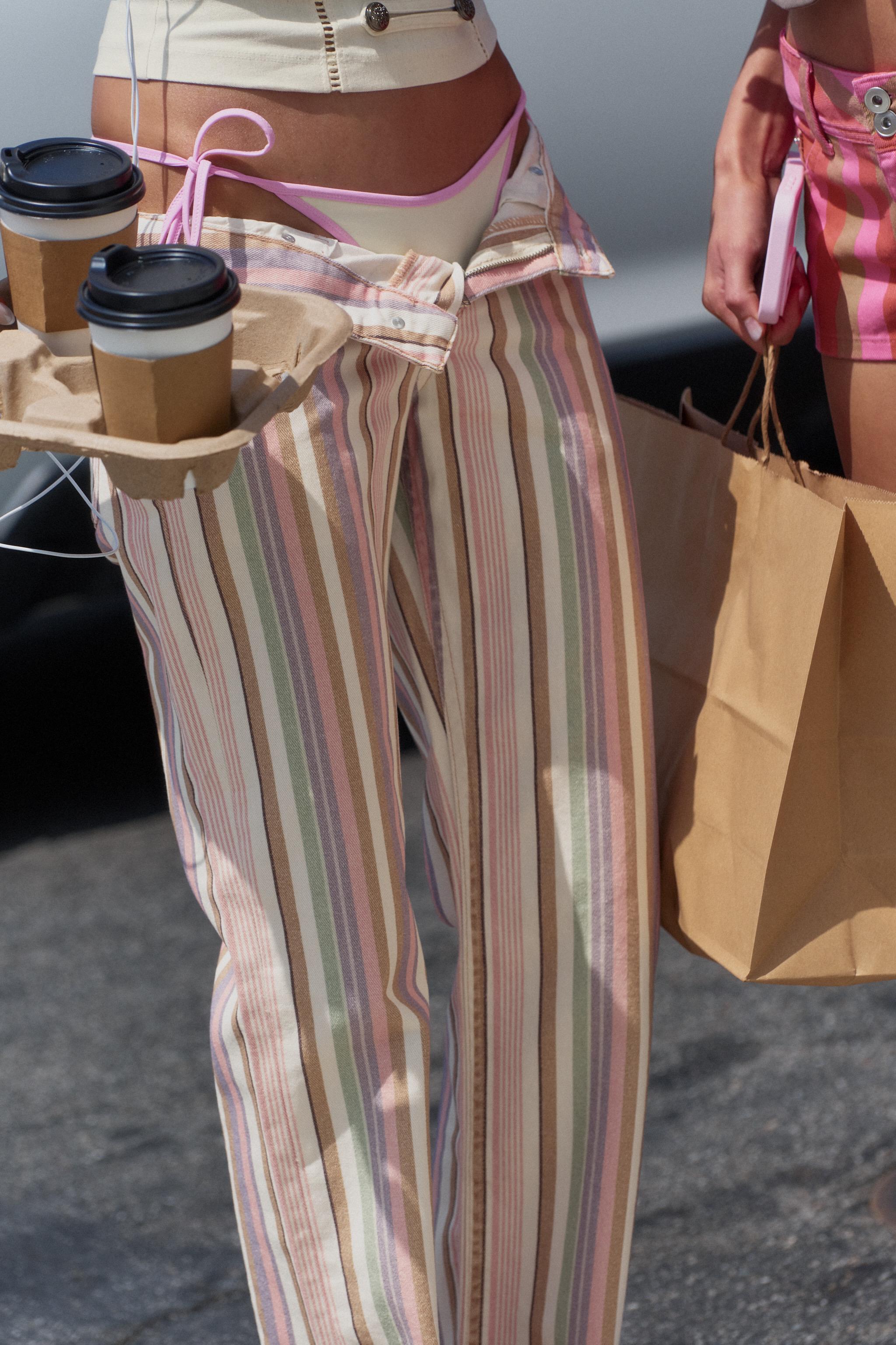 TRF LOW RISE STRIPED WIDE LEG JEANS - Striped | ZARA United States