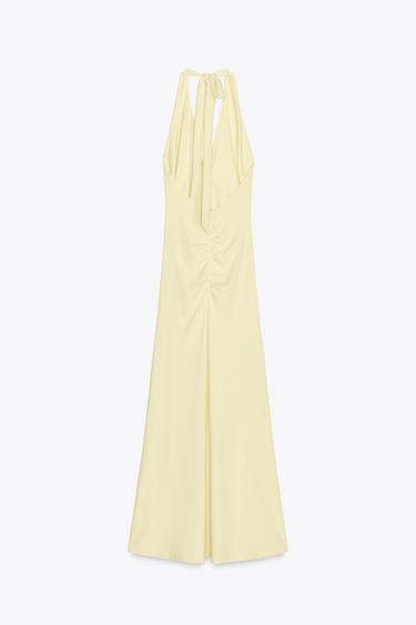 POLYAMIDE HALTER LONG DRESS - Pastel yellow by Zara - Image 7