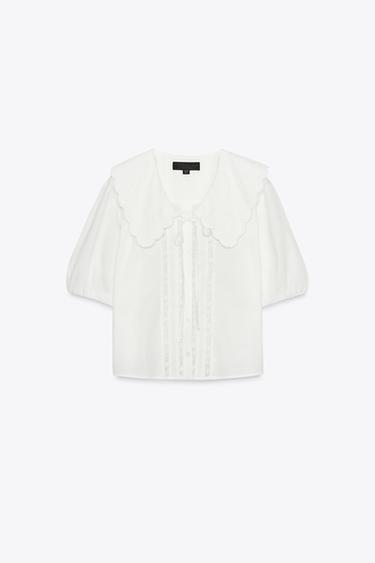 EMBROIDERED PETER PAN COLLAR SHIRT - White by Zara - Image 5