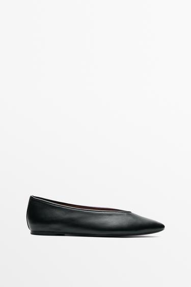 Soft leather pointed toe ballerina — Black 1
