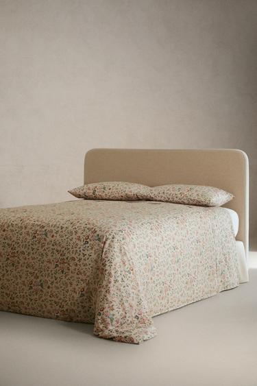 FLORAL SATEEN FLAT SHEET (300 THREAD COUNT) - Light beige by Zara - Image 1