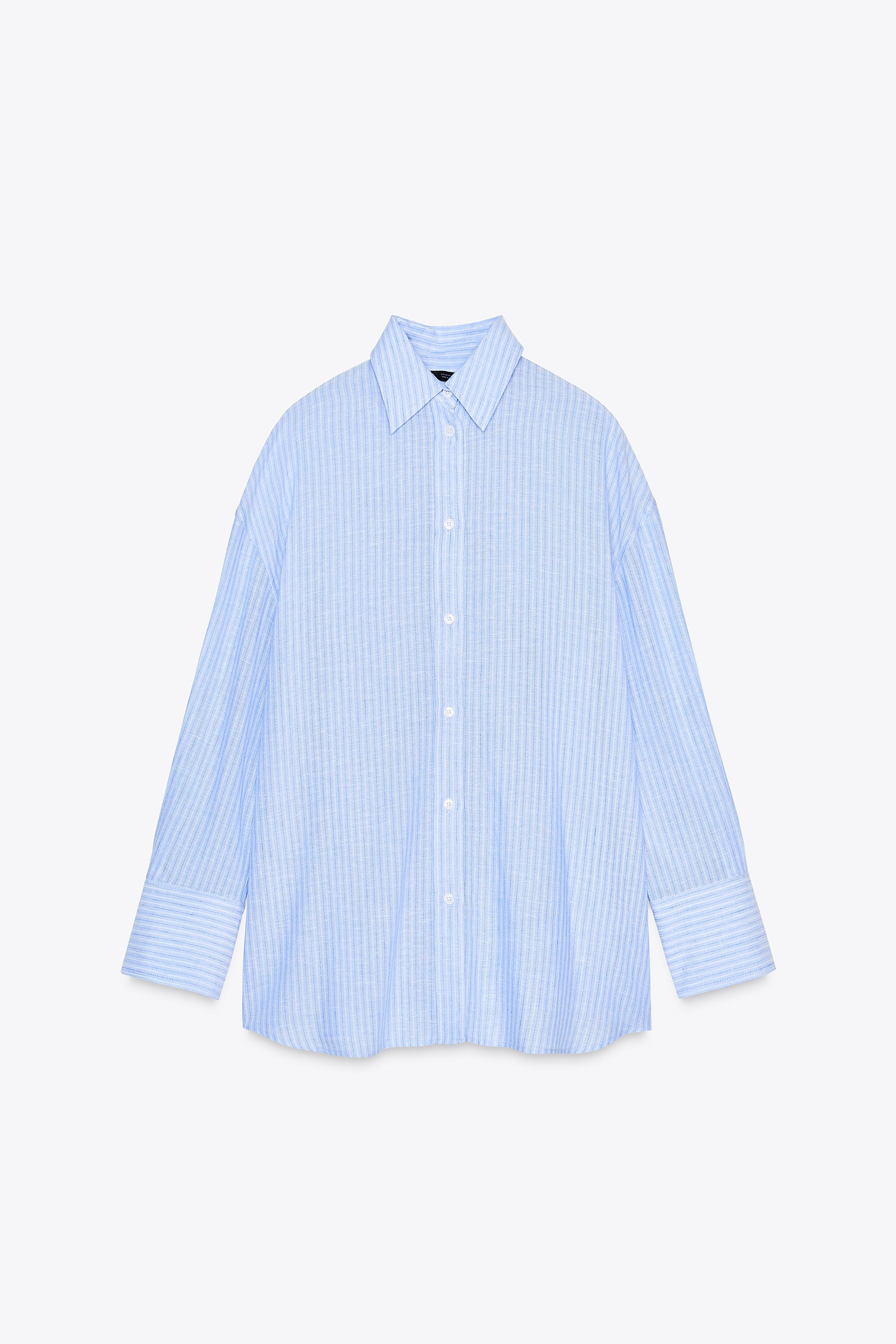 STRIPED OVERSIZED SHIRT WITH BACK SLIT AND TIES - Blue