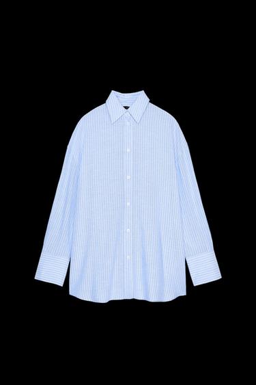 OVERSIZE-HEMD GESTREIFT MIT SCHLITZEN UND SCHLEIFEN AM RÜCKEN - Weiß / Blau von Zara