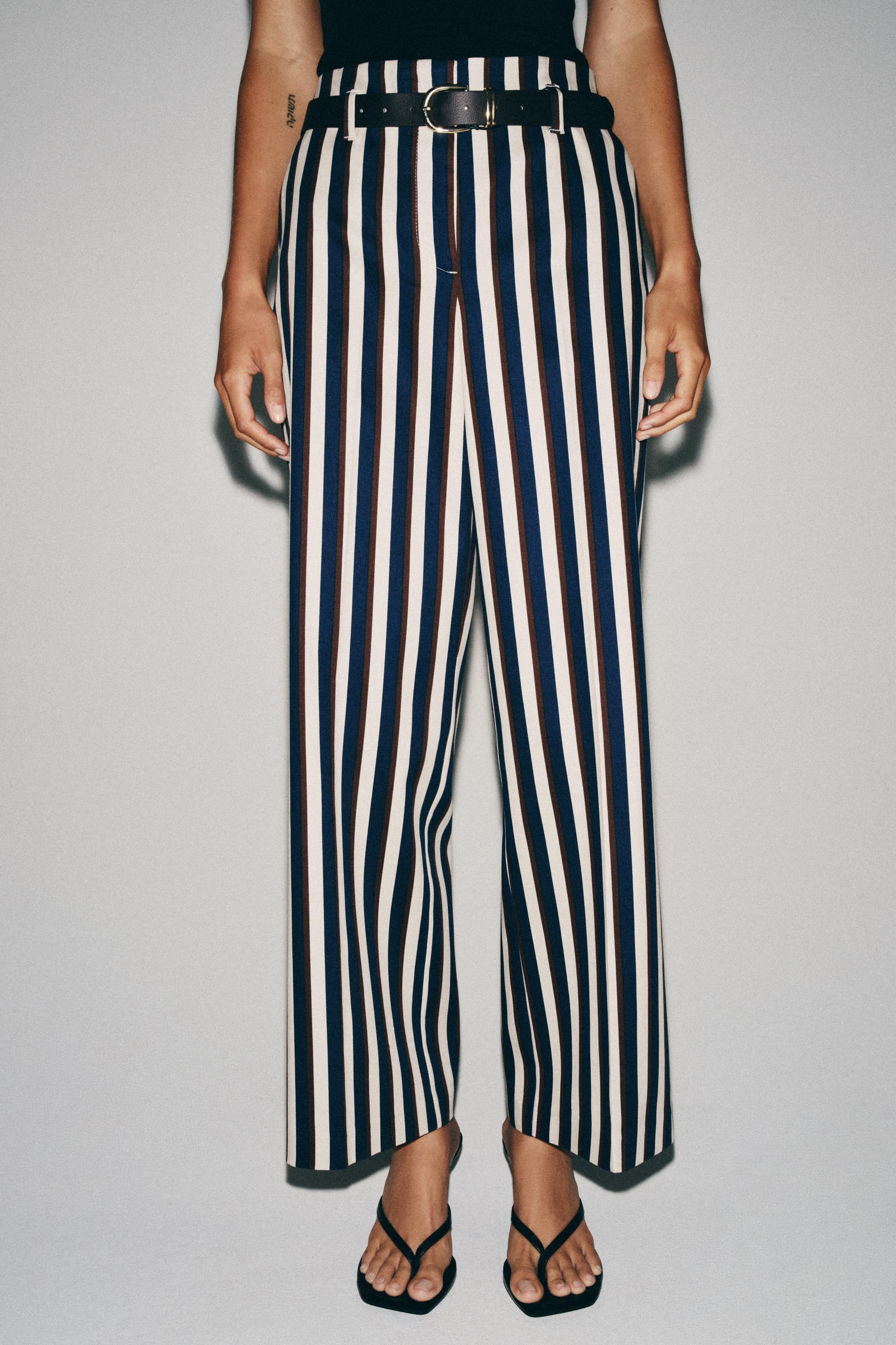 STRIPED BELTED TROUSERS — striped